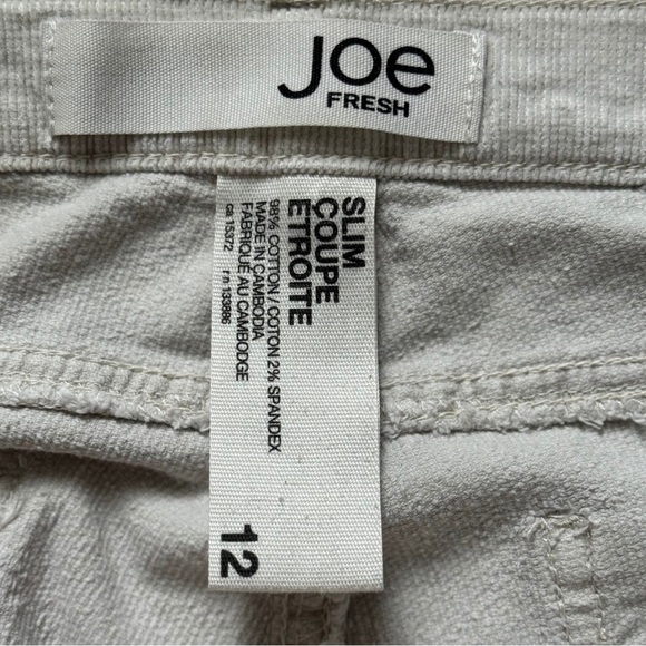 Joe Fresh Slim Coup Etroite Cream Colored Corduroy Pants Women’s 12 - Picture 4 of 6
